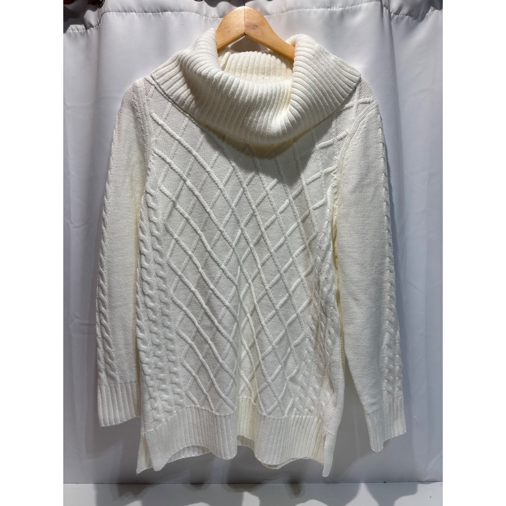 Calvin Klein Turtleneck Sweater Womens Large White Cable Knit Cowl Neck